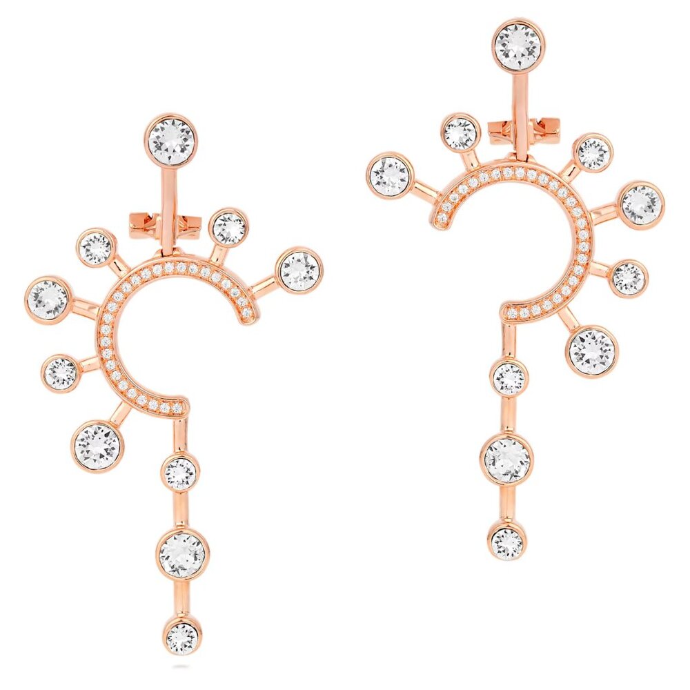 Swarovski Theatre Statement Pierced Earrings, White, Rose-gold tone plated